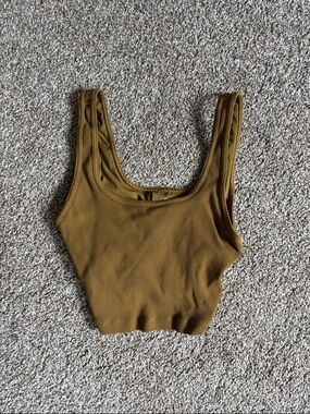 aerie Olive Ribbed Scoop Crop Tank